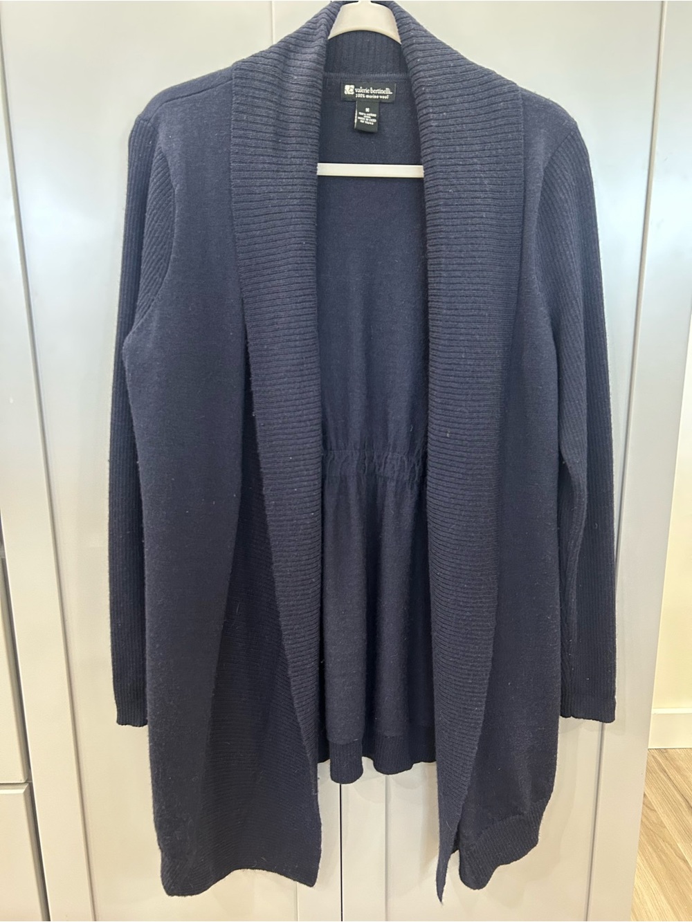 Valerie Bertinelli 100% Merino Wool Navy Open Front Cardigan Size M